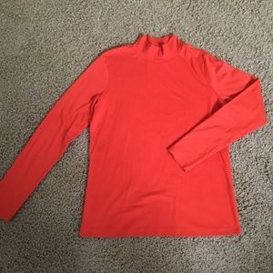 Dark Orange Long Sleeved Mock Neck T Shirt—Women’s Large—Stretchy & Comfy!